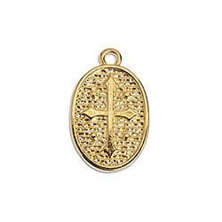 BeadsBalzar Beads & Crafts (GQR7440A) GOLD PLATED (GQR7440X) Oval with cross pendant (2 PCS)