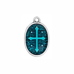 BeadsBalzar Beads & Crafts (GQR7440D) SILVER ANT/TURQUOISE (GQR7440X) Oval with cross pendant (2 PCS)