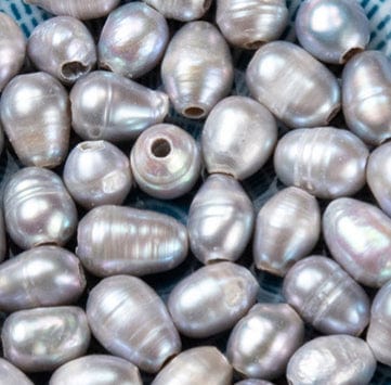 BeadsBalzar Beads & Crafts GRAY (PE5749-02) (PE5749-X) Pearl Beads, Oval,Size: about 7~10mm long (10 PCS)