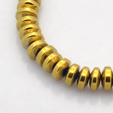 BeadsBalzar Beads & Crafts (HB5886A) Synthetic Hematite Rondelle  Golden Plated 6mm