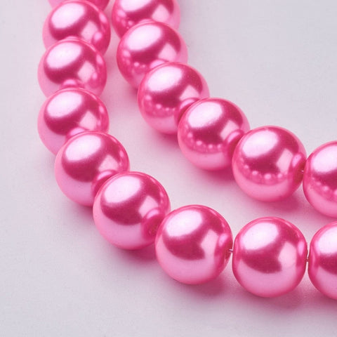BeadsBalzar Beads & Crafts HOT PINK (BP3760-B54) (BP3760-X) pearlized Glass pearls 12mm (1 STR)