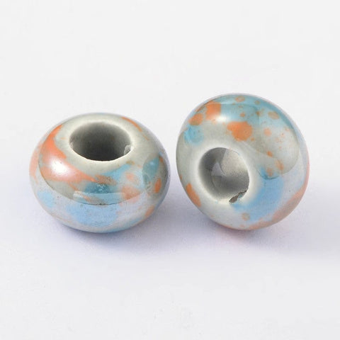 BeadsBalzar Beads & Crafts Ivory (CB1372B) Handmade Porcelain Beads, Pearlized, Rondelle, (& Colors), 15x10mm, Hole: 6mm (CB1372)