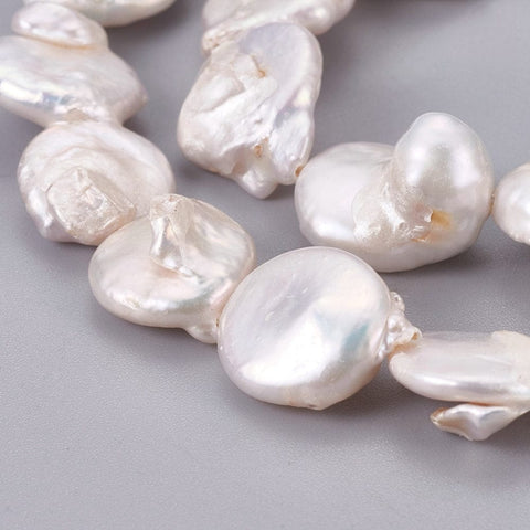 BeadsBalzar Beads & Crafts (KP6580A) Natural Baroque Pearl Keshi Pearl Beads Strands, Coin Beads, Cultured Freshwater Pearl, Flat Round, AntiqueWhite Size: about 12~13mm in diameter, (4 PCS)