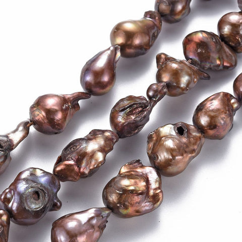 BeadsBalzar Beads & Crafts (KP8298A) Natural Baroque Pearl Keshi Pearl Beads Strands, Cultured Freshwater Pearl, Dyed, Teardrop, Sienna (15~32mm) long,+/- 18~21pcs/strand