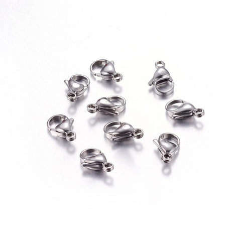BeadsBalzar Beads & Crafts (LB4399) 304 Stainless Steel Lobster Claw Clasps, 9x15mm (12 PCS)