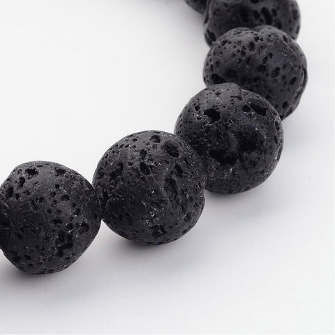 BeadsBalzar Beads & Crafts (LB5386) Natural Lava Beads Strands, Black, Round about 18mm