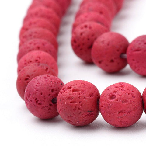 BeadsBalzar Beads & Crafts (LB5863) Natural Lava Beads Strands, Dyed, Round, Cerise Size: about 8~8.5mm