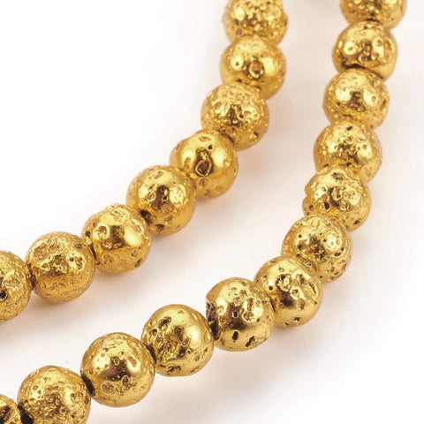 BeadsBalzar Beads & Crafts (LB5883A) Electroplated Natural Lava Bead Strands, Round, Gold Size: about 10~10.5mm