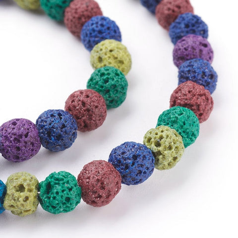 BeadsBalzar Beads & Crafts (LB6359A) Natural Lava Beads Strands, Dyed, Round, Colorfult 6mm, hole: 1mm