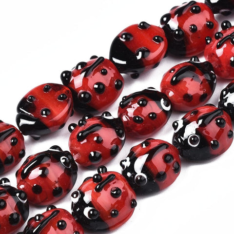 BeadsBalzar Beads & Crafts (LB9695-3) Handmade Lampwork Beads Strands, Ladybug, Red 10.5~14mm (10 PCS)