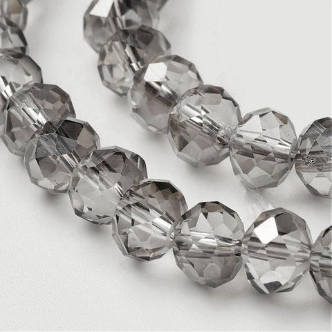 BeadsBalzar Beads & Crafts LIGHT GREY (BE5597-01S) (BE5597-X) Handmade Glass Beads, Faceted Rondelle, 8x6 mm (1 STR)