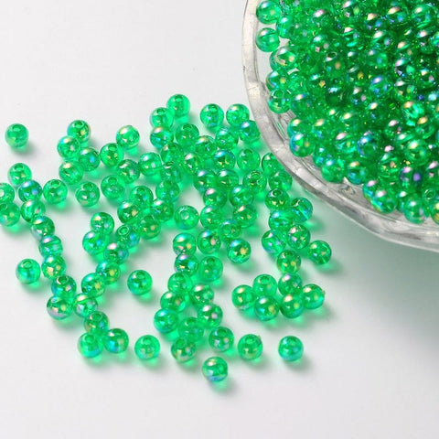 BeadsBalzar Beads & Crafts LIME GREEN (AB8481-8) (AB8481-X) Acrylic Beads, Round, AB Color, 4mm (10 GMS / +-350 PCS)