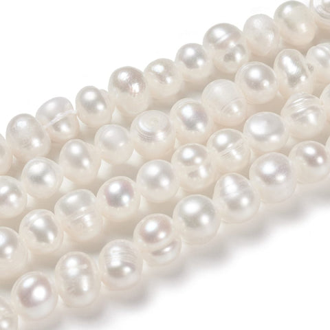 BeadsBalzar Beads & Crafts (PE404) Freshwater Pearl Beads, Potato, Old Lace 6~7mm  (1 STR)