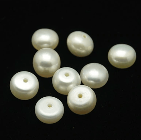 BeadsBalzar Beads & Crafts (PE5350) Grade ANatural Pearl Beads, Half Drilled, Flat Round, White  about 9~9.5mm (2 PCS)