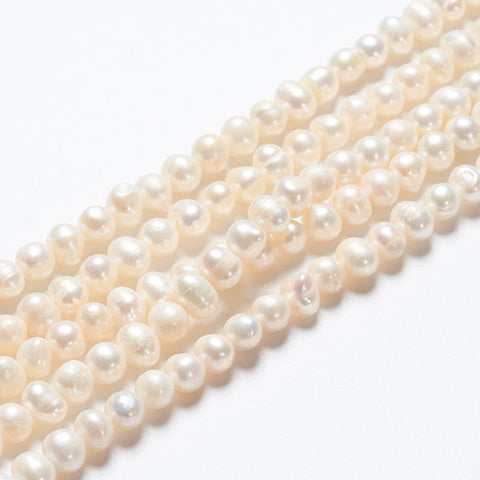 BeadsBalzar Beads & Crafts (PE7670A) Grade A Natural Cultured Freshwater Pearl Beads Potato, Natural Color, White 5~6mm