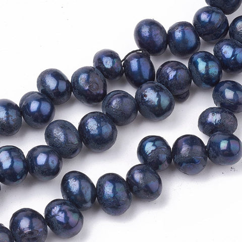 BeadsBalzar Beads & Crafts (PE7742-07) Natural Cultured Freshwater Pearl Beads Strands, Dyed, Oval, Black  7~8mm