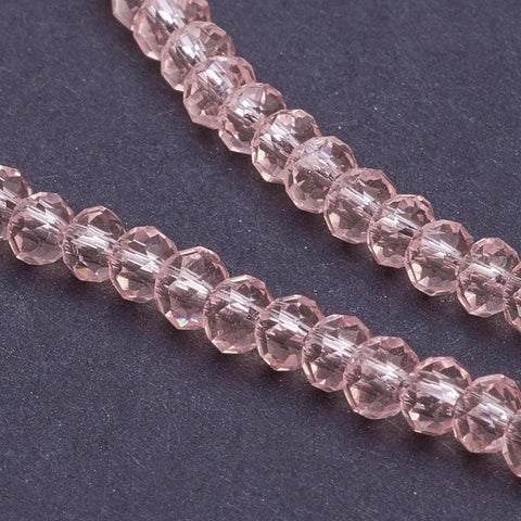 BeadsBalzar Beads & Crafts PINK (BE7944-12) (BE7944-X) Transparent Glass Beads Strands, Faceted, Rondelle, 3x2mm