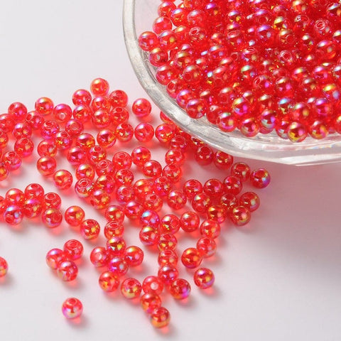 BeadsBalzar Beads & Crafts RED (AB8481-3) (AB8481-X) Acrylic Beads, Round, AB Color, 4mm (10 GMS / +-350 PCS)