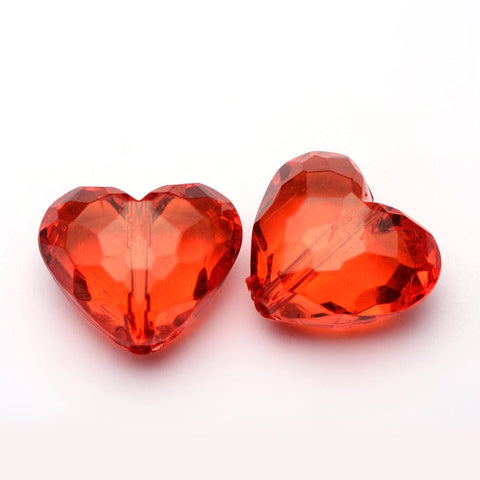 BeadsBalzar Beads & Crafts RED (AH8314-6) (AH8314-X) Transparent Acrylic Beads, Heart, 25mm (5 PCS)