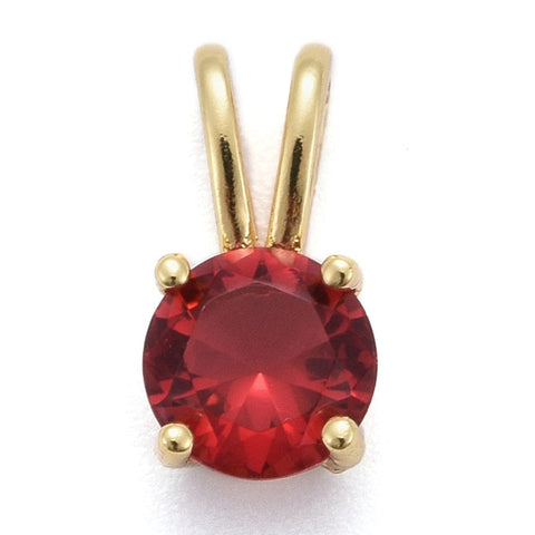 BeadsBalzar Beads & Crafts RED (GQP8735-X) Brass Micro Pave Cubic Zirconia Pendants, Flat Round, B7x13.5mm (2 PCS)