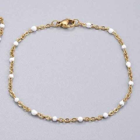 BeadsBalzar Beads & Crafts (SB6851B) 304 Stainless Steel Bracelet, with Enamel, White 20CM
