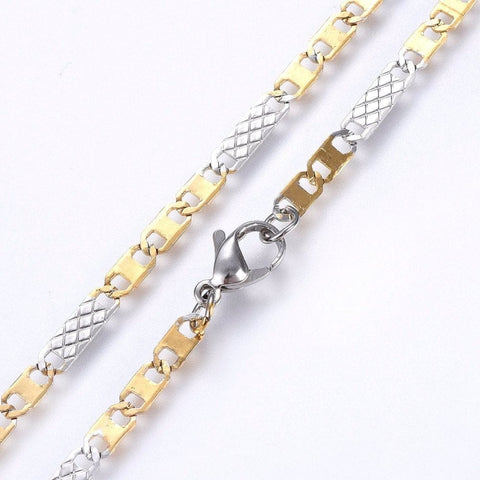 BeadsBalzar Beads & Crafts (SC6616A) 304 Stainless Steel Mariner Link Chains Necklaces, Golden & Stainless Steel Color Size: about 19.68"(50cm) long