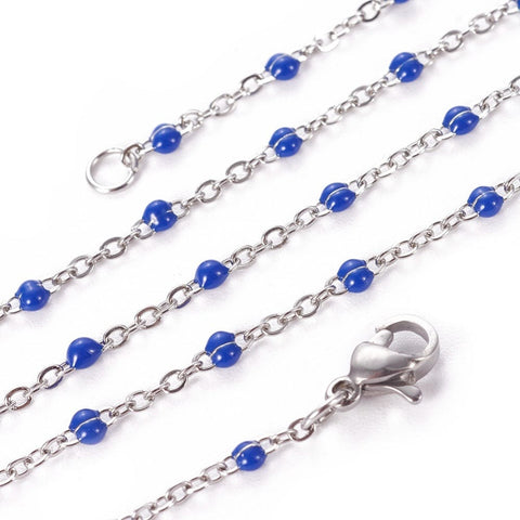 BeadsBalzar Beads & Crafts (SC6776A) ST. STEEL / BLUE (SC6776X) 304 Stainless Steel Cable Chain Necklaces, with Enamel Links and Lobster Claw Clasps, Solder,(45cm) long