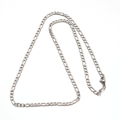 BeadsBalzar Beads & Crafts (SC7117A) 304 Stainless Steel Figaro Chain Necklaces, 55cmlong, 4mm wide