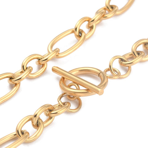 BeadsBalzar Beads & Crafts (SC8530-G) Ion Plating(IP) 304 Stainless Steel Figaro Chain Necklaces Golden 52.3cm (1 PC)