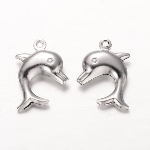 BeadsBalzar Beads & Crafts (SD4708) Dolphin 304 Stainless Steel Pendants, Stainless Steel Color (4 PCS)