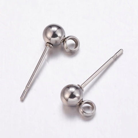 BeadsBalzar Beads & Crafts (SE5258) 304 Stainless Steel Ball Stud Earrings Components,7MM LONG (10 PCS)