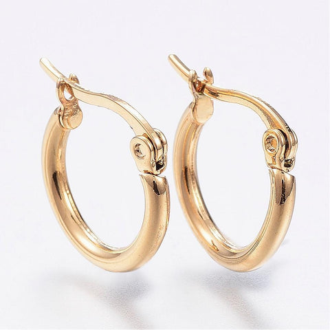 BeadsBalzar Beads & Crafts (SE5817) Ring 304 Stainless Steel Hoop Earrings, Golden 15mm (2 PAIRS)
