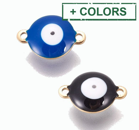 BeadsBalzar Beads & Crafts (SE6060X) 304 Stainless Steel Enamel Links, Flat Round with Evil Eye,  10mm wide, 14.5mm long, 4.5mm  (4 PCS)