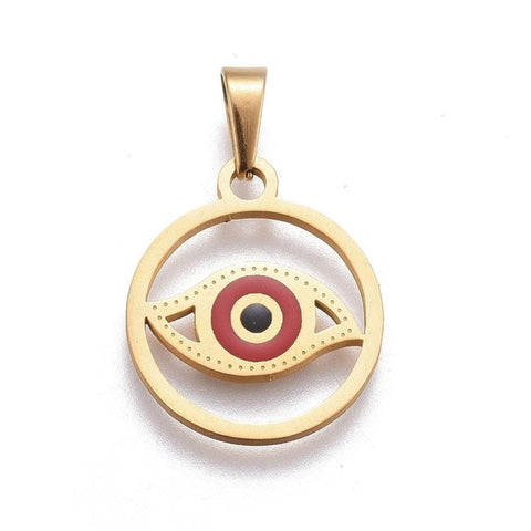 BeadsBalzar Beads & Crafts (SE6125A) 304 Stainless Steel Pendants, with Enamel, Ring with Eye, Golden, Red 18.5mm long