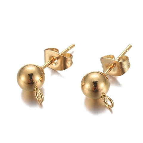 BeadsBalzar Beads & Crafts (SE7061A) 304 Stainless Steel Stud Earring with Loop and Ear Nut, Golden 9mm (2 PAIRS)