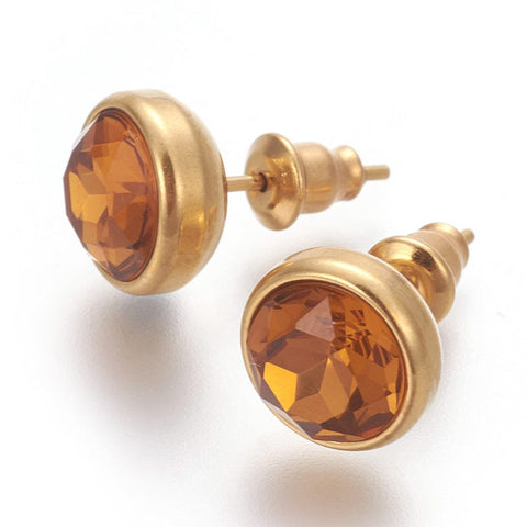 BeadsBalzar Beads & Crafts (SE7556-12G) DARK GOLDENROD (SE7556-X) 304 Stainless Steel Ear Studs, Flat Round, Golden, 10x17mm (1 PAIR)