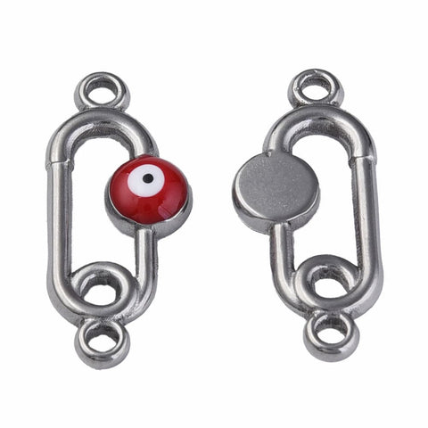 BeadsBalzar Beads & Crafts (SE8537-01P) 304 Stainless Steel Enamel Connector  Oval with Evil Eye, (2 PCS)