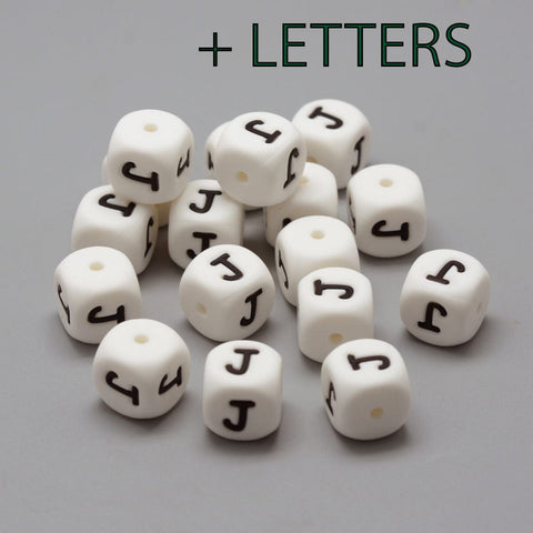 BeadsBalzar Beads & Crafts (SL8440-X) Food Grade Eco-Friendly Silicone Beads, Letter Style, Cube, White 12mm (1 PC)