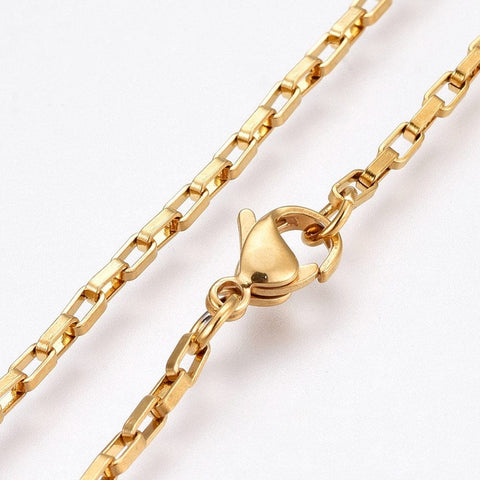 BeadsBalzar Beads & Crafts (SN6133A) 304 Stainless Steel Box Chain Necklaces, Golden(45cm) long