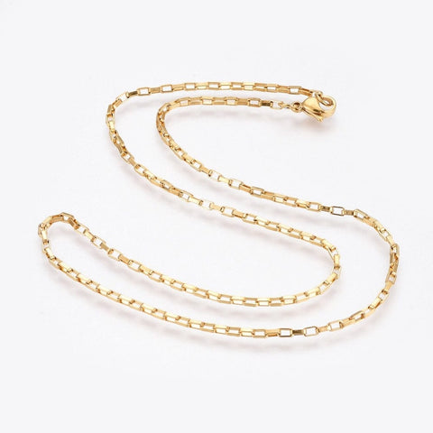 BeadsBalzar Beads & Crafts (SN6133A) 304 Stainless Steel Box Chain Necklaces, Golden(45cm) long