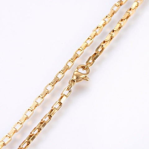 BeadsBalzar Beads & Crafts (SN6134A) 304 Stainless Steel Box Chain Necklaces, Golden (50cm)