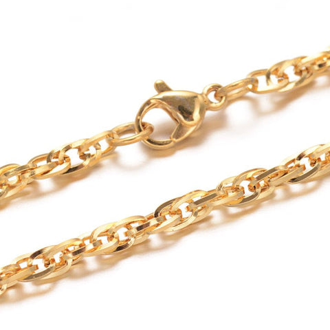 BeadsBalzar Beads & Crafts (SN6839A) 304 Stainless Steel Rope Chain Necklaces, Golden (76cm)