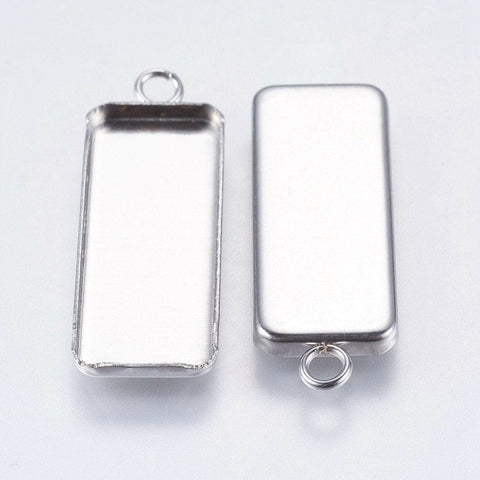 BeadsBalzar Beads & Crafts (SP5533) 304 Stainless Steel Pendant Cabochon Settings, Rectangle, Stainless Steel 30MM