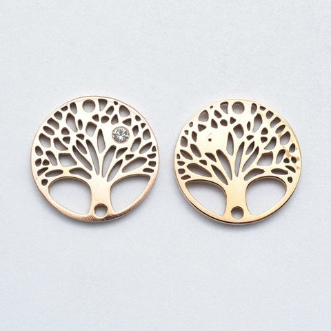 BeadsBalzar Beads & Crafts (SP5557B) 316 Stainless Steel Tree of Life, Clear, Rose Gold Size: about 15mm in diameter, (2 PCS)