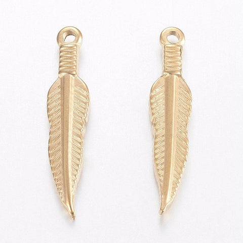 BeadsBalzar Beads & Crafts (SP6460A) 304 Stainless Steel Pendants, Leaf, Golden Size: about 28mm long, 6mm wide (2 PCS)