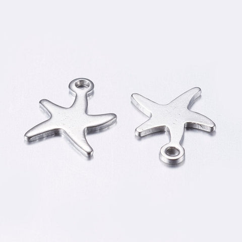 BeadsBalzar Beads & Crafts (SS5562) 304 Stainless Steel Charms, Starfish, Stainless Steel 11MM