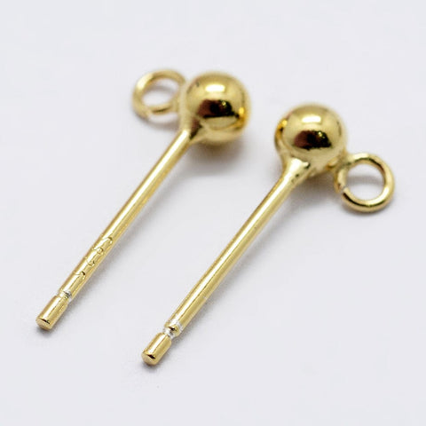 BeadsBalzar Beads & Crafts (SS7800-G) 925 Sterling Silver Ear Stud Findings, Golden 14mm (1 PAIR)