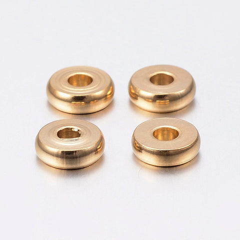 BeadsBalzar Beads & Crafts (SS8371-02G) Ion Plating(IP) 304 Stainless Steel Spacer Beads, Donut, Golden 6mm (10 PCS)