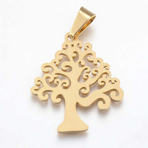 BeadsBalzar Beads & Crafts (ST5821) 304 Stainless Steel Pendants, Tree of Life, Golden Size: about 31mm long