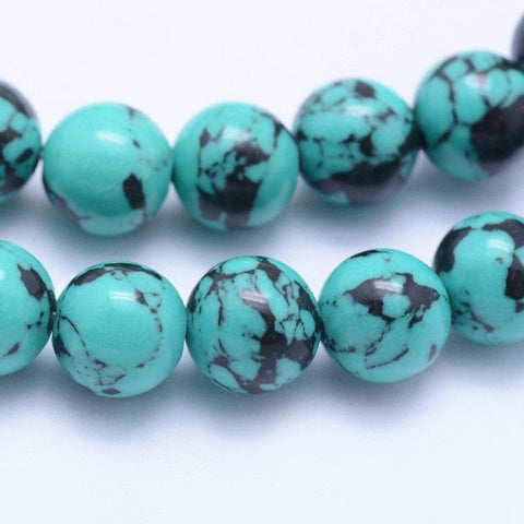 BeadsBalzar Beads & Crafts (ST6638A) Synthetic Turquoise Beads Strands, Round, Turquoise Size: about 4mm in diameter, hole: 1mm; (37cm)